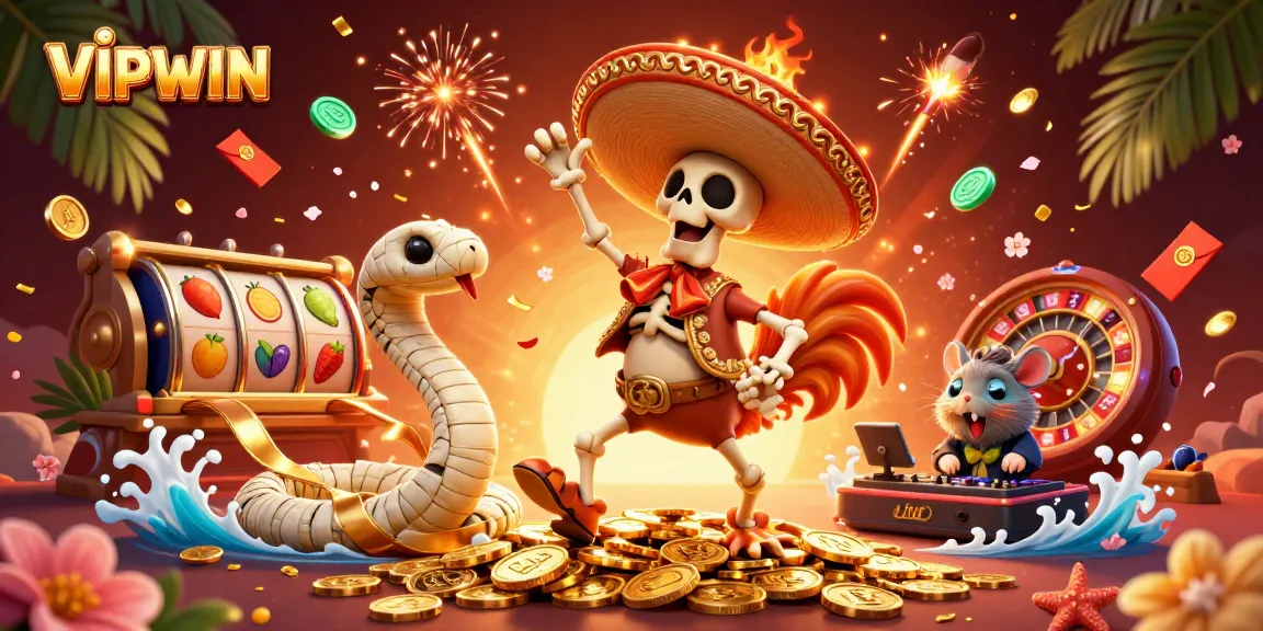 VIPWIN engages players with dynamic 3D characters in a lively casino setting packed with excitement.