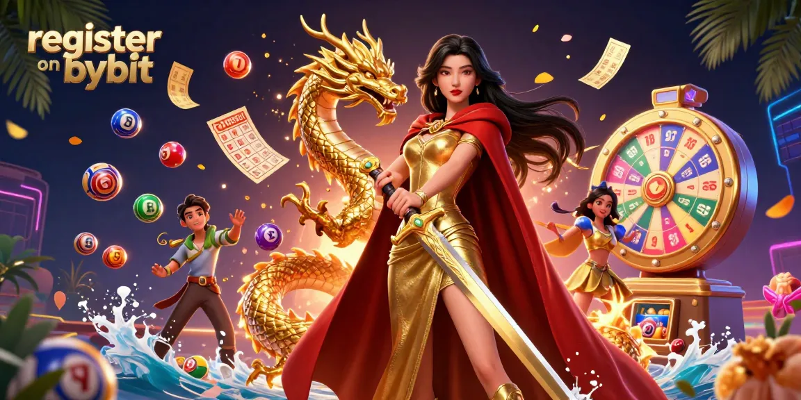 Engage with the chance to register on Bybit through vibrant lottery and game visuals.