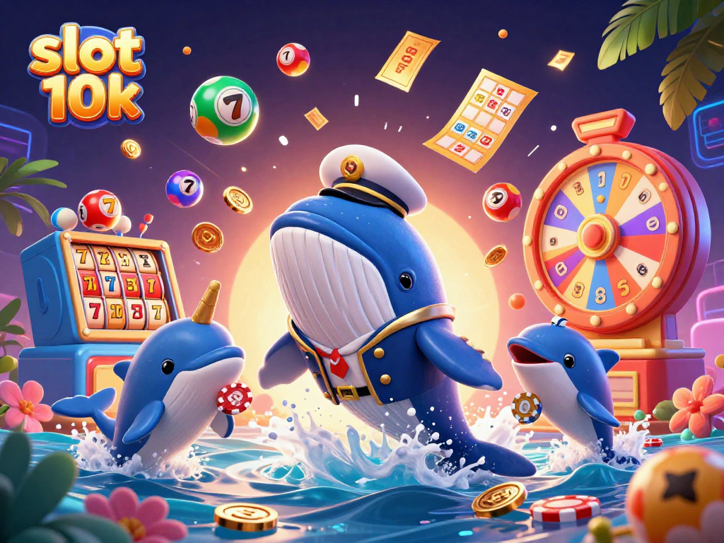 Menangkan slot 10k dengan simbol keberuntungan yang berkilau dan karakter kartun yang ceria di tengah lautan koin.