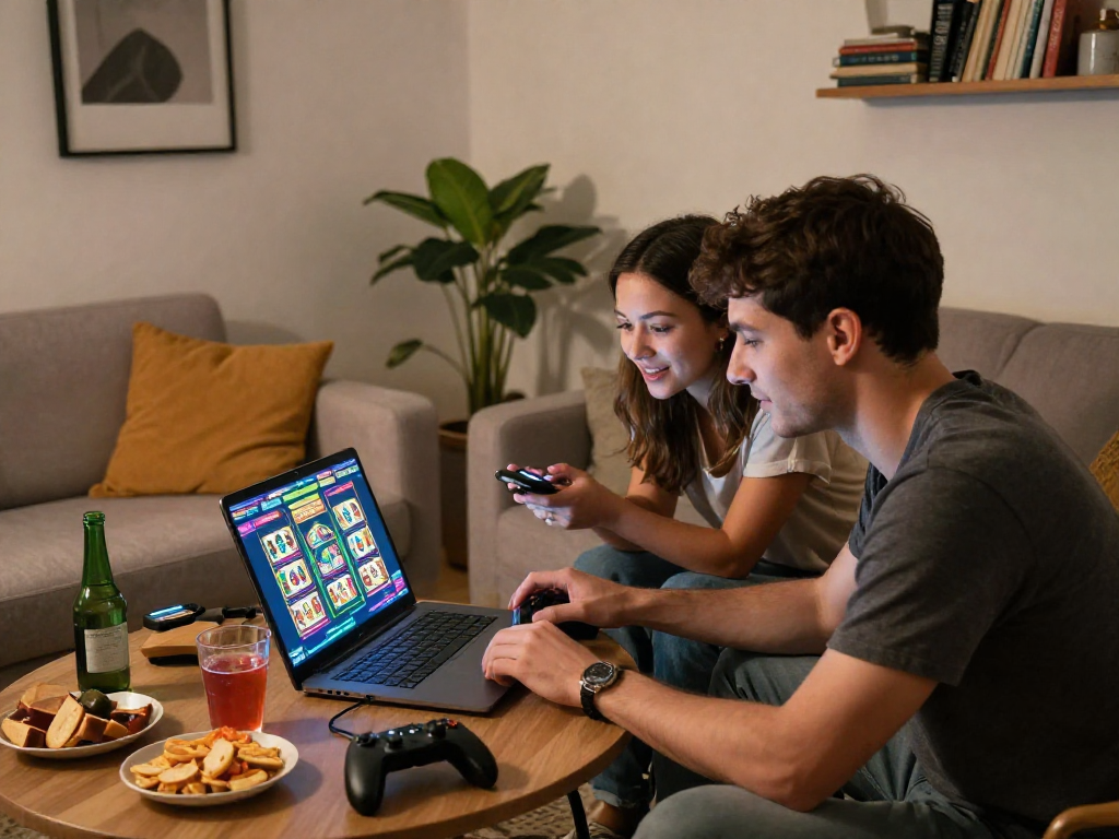 Enjoying an online oxbet gaming session with colorful graphics and cozy setup
