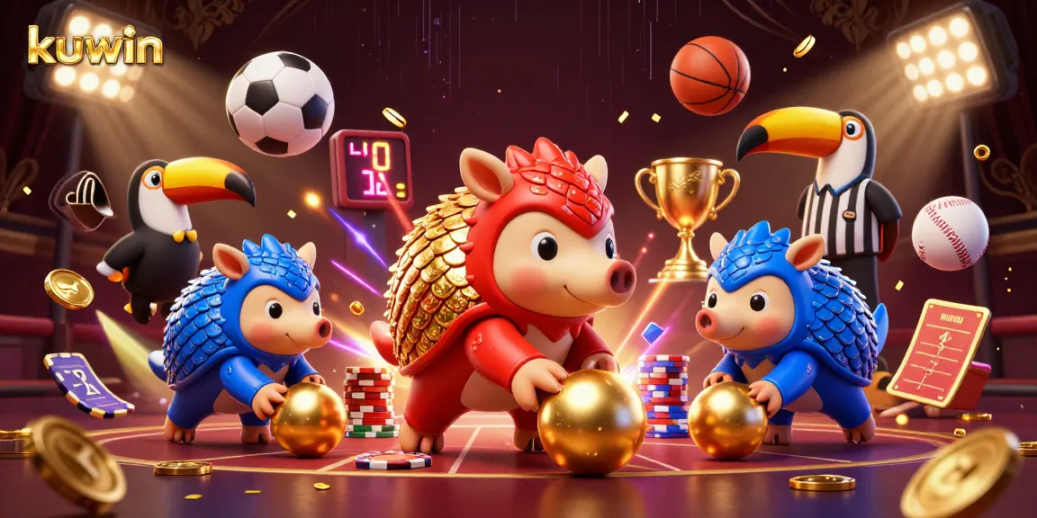 Kuwin showcases an energetic scene with rival pangolins in a colorful casino atmosphere, bowling through chips.