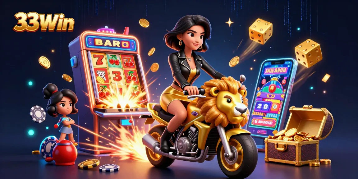 Experience thrilling wins at 33Win with a vibrant casino scene featuring exciting gaming elements.