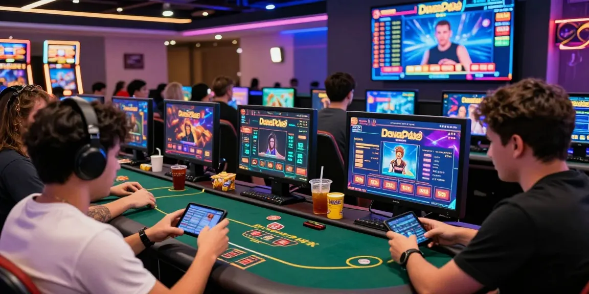 DewaPoker gaming scene showcasing players enjoying poker and slots in a vibrant online casino environment.