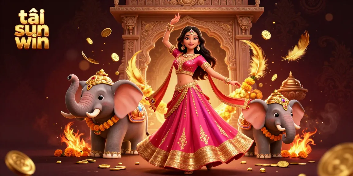 Experience the excitement of tải sun win with this vibrant illustration of an Asian woman celebrating among bejeweled elements and golden coins.