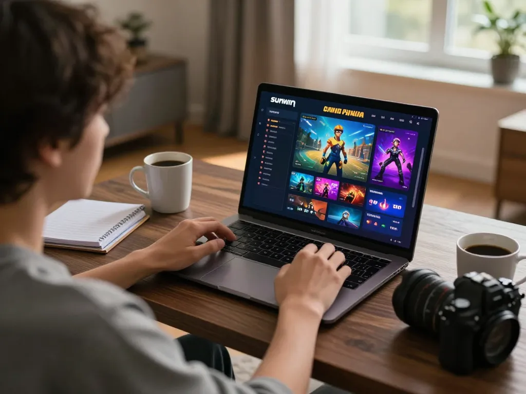 Engaging in sunwin online casino gameplay at home, showcasing vibrant gaming interface and cozy vibe
