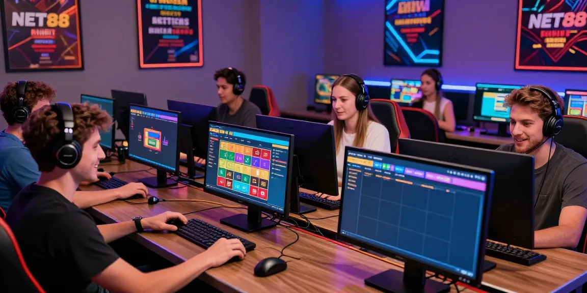 Online gaming scene at NET88 with diverse players enjoying casino games.