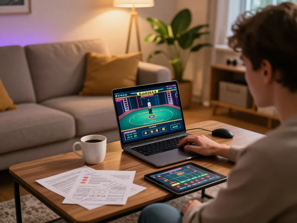 Player enjoying online gaming at lecreusot-hotel, immersed in live dealer action.