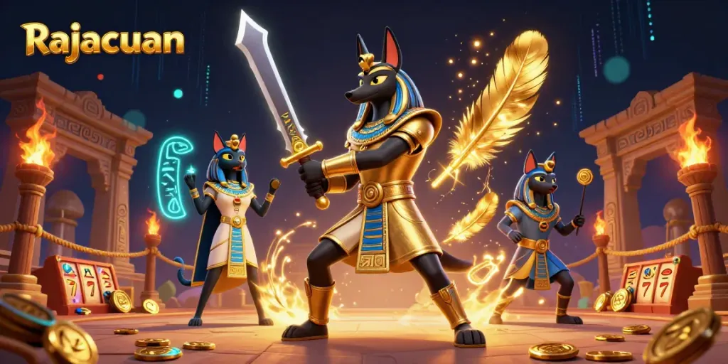 Spin your fortune with Rajacuan at the jackpot slots, illuminated by dynamic gaming elements.