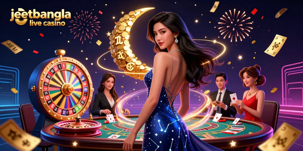 Engage in thrilling games at jeetbangla live casino, featuring vibrant roulette wheels and playing cards.