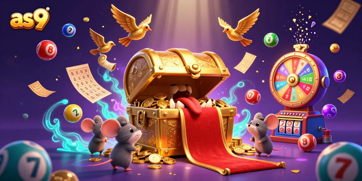 Engage with the exciting as9 casino world featuring a golden treasure chest and vibrant lottery elements.