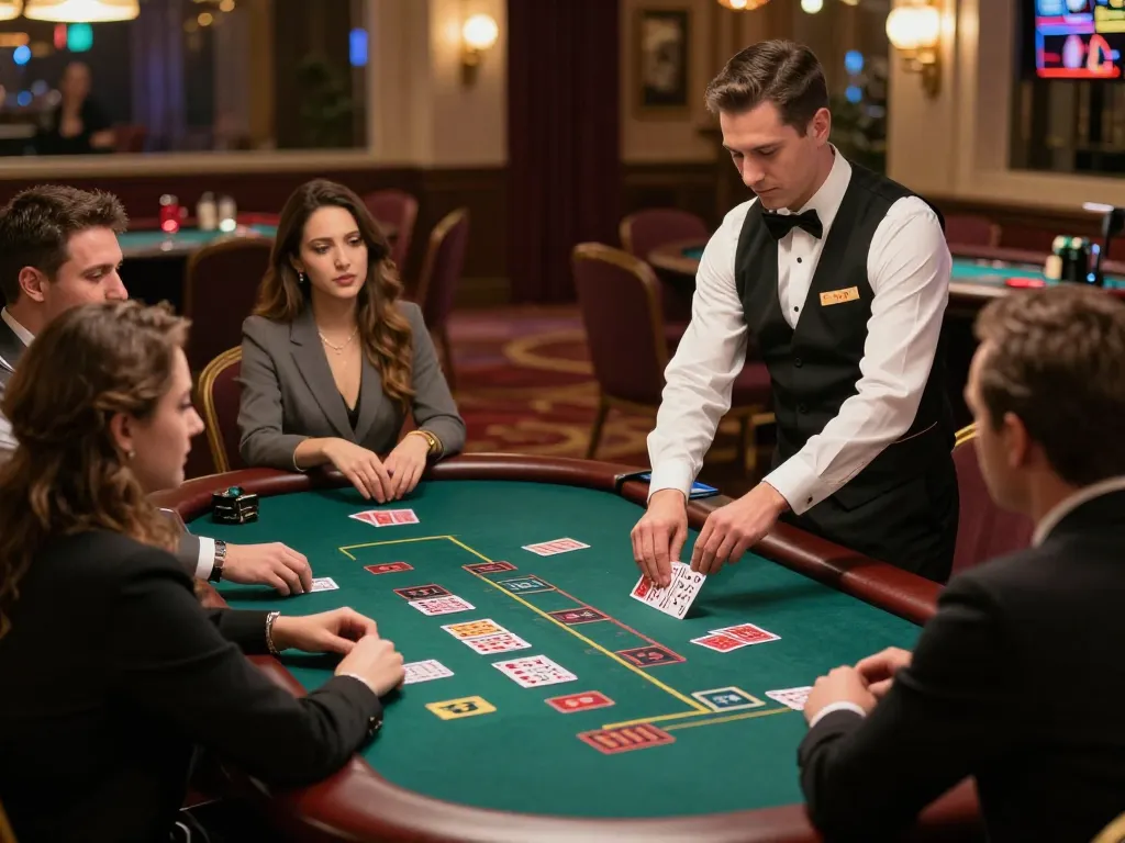 Players enjoying a thrilling blackjack game at 79king casino, showcasing excitement and strategy in action.