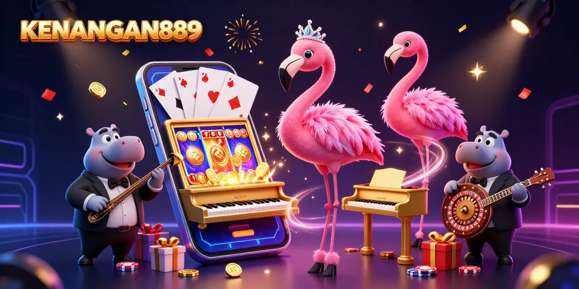 Experience thrilling gameplay at KENANGAN889 with vibrant casino elements and lively characters.