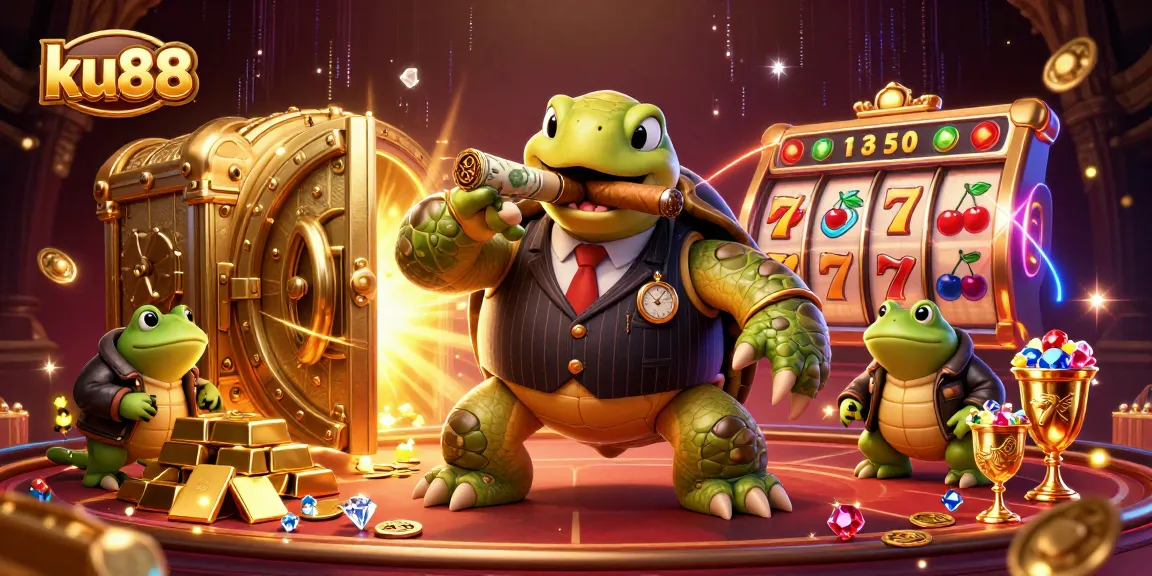ku88 immersive casino experience with a turtle mobster and frog enforcers amid golden treasures