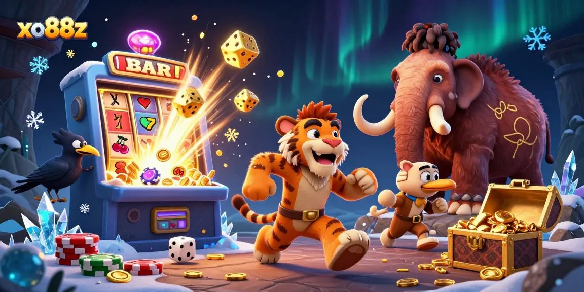 Experience the thrill of xo88z with a dynamic casino scene featuring vibrant games and exciting elements.