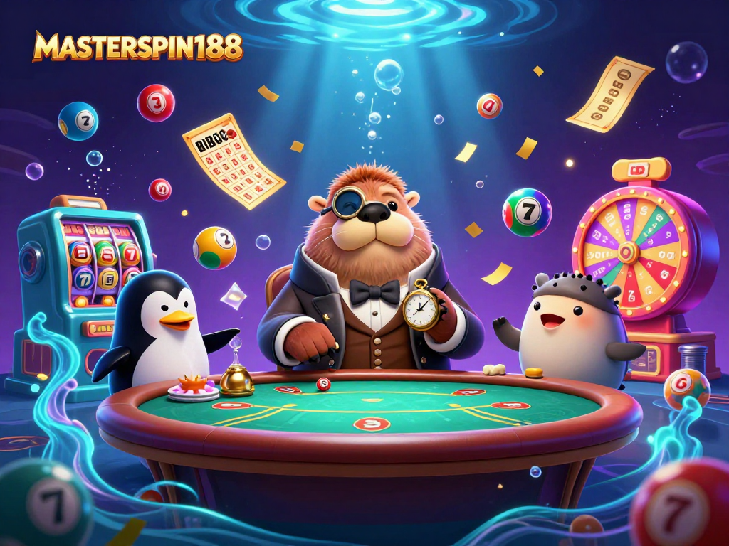 Engage with thrilling gameplay at MASTERSPIN188 featuring a walrus, penguin dealer, and pufferfish bluffing.