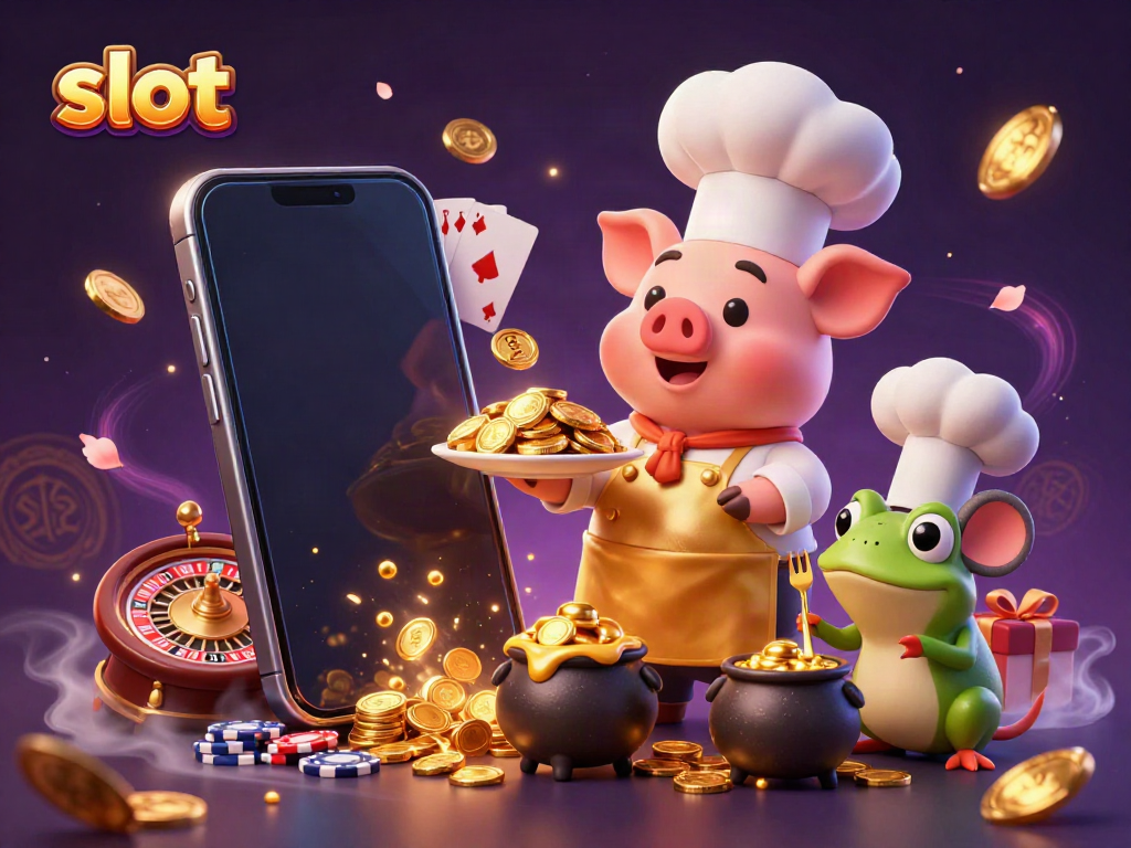 Engaging slot-themed illustration with cartoon characters and vibrant casino elements.