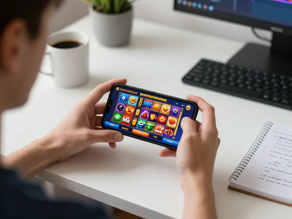 Player using smartphone for Pragmatic Play Super Scatter game, engaging with rosalindinnovations.