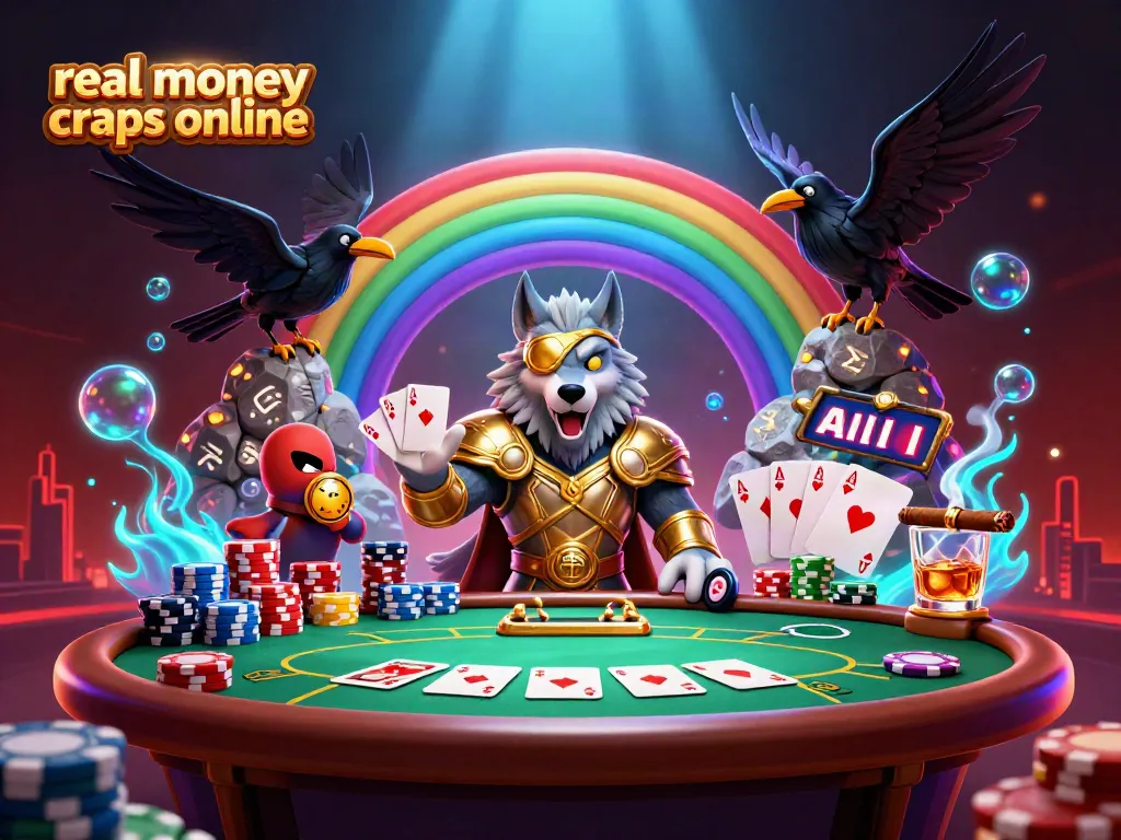 Play real money craps online in a vivid 3D casino scene featuring Odin and casino elements.