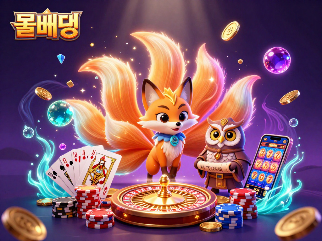 Experience the thrill of 롤배팅 with glowing characters and cascading coins in a colorful casino scene.