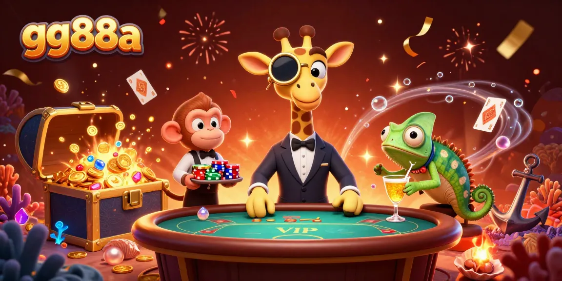 Engage with thrilling gameplay at gg88a, showcasing a high-roller giraffe at a vibrant VIP casino scene.