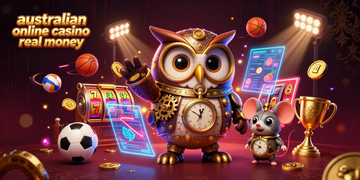 Experience fun with the australian online casino real money, featuring a time-traveling owl and slot elements.
