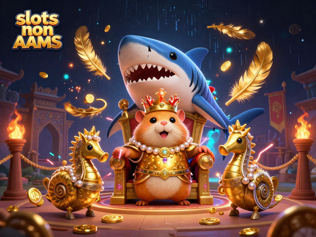 Gioca alle slot non AAMS mentre il re criceto dorato regna su un'arena luminosa tra custodi e monete d'oro.