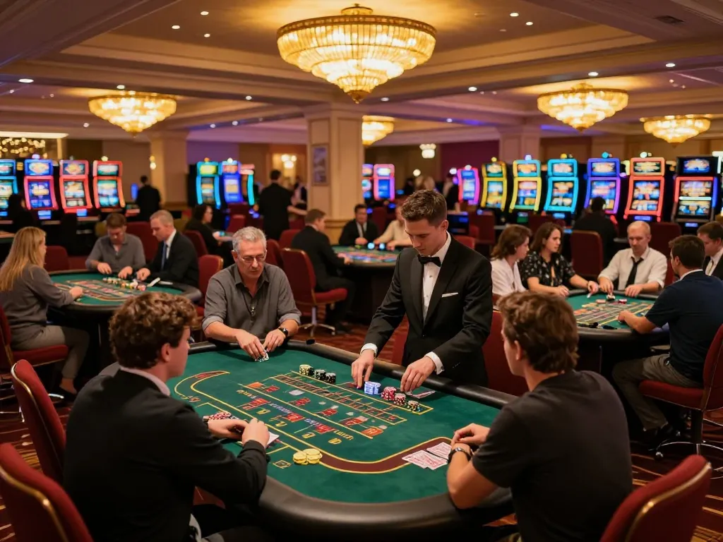 Experience lifestylebanking casino thrills with players engaging at roulette and blackjack tables