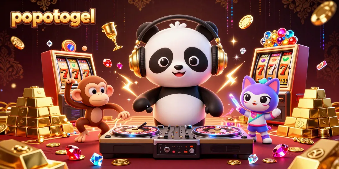 Engage with popotogel's ultimate slot action featuring a vibrant DJ panda and dazzling treasures.