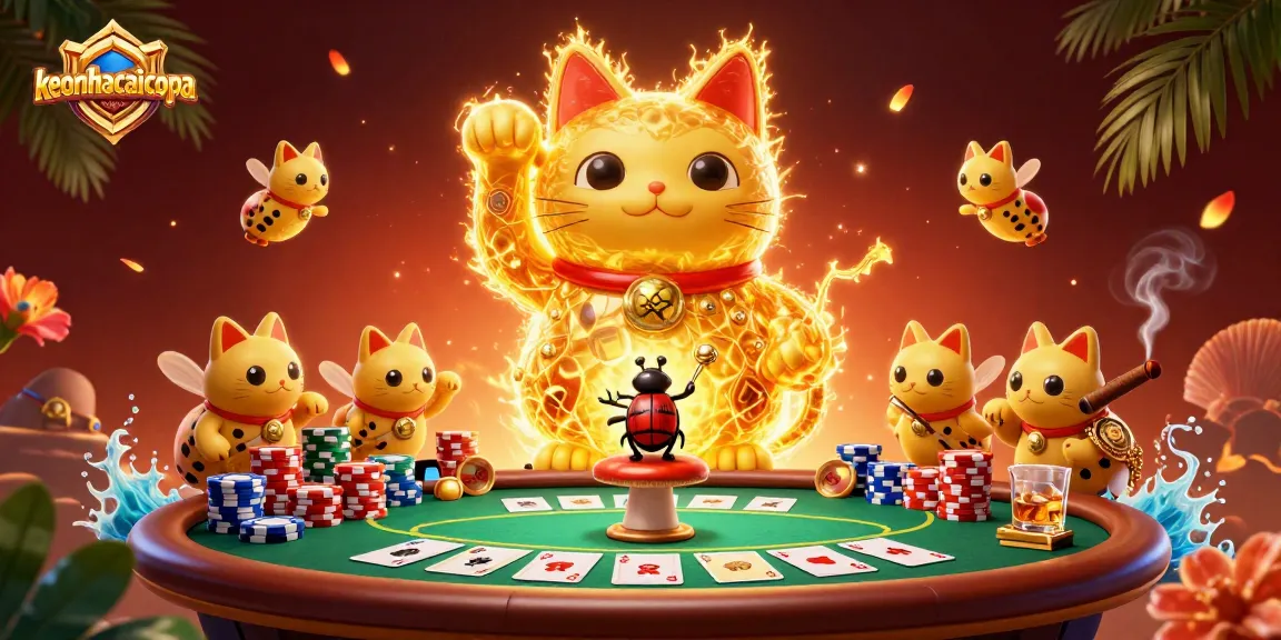 Engage with keonhacaicopa's vibrant gaming scene shaped by lucky cat fireflies and dynamic poker elements.