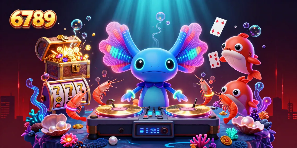Engage in 6789 casino action with neon characters, slot visuals, and dynamic underwater elements.
