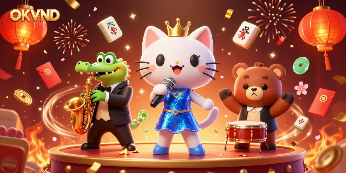 Experience the excitement of OKVND with a vibrant casino scene showcasing characters and gaming elements.