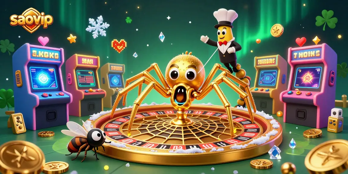 Experience thrilling gameplay with saovip, featuring a vibrant 3D illustration of a roulette wheel and lively characters.