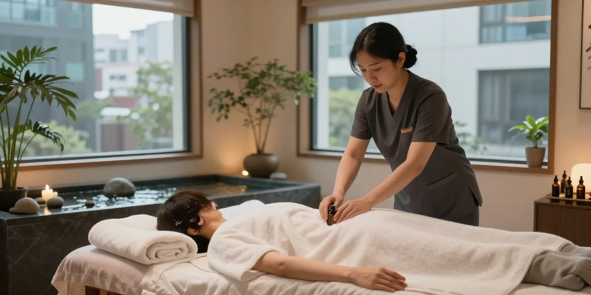Relaxing massage therapy studio scene emphasizing 마포출장마사지 for wellness and tranquility.