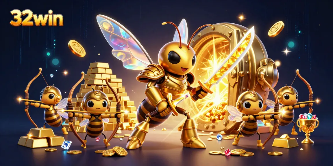 Experience the thrill of winning at 32win with dynamic casino illustration showcasing vibrant game elements and action.