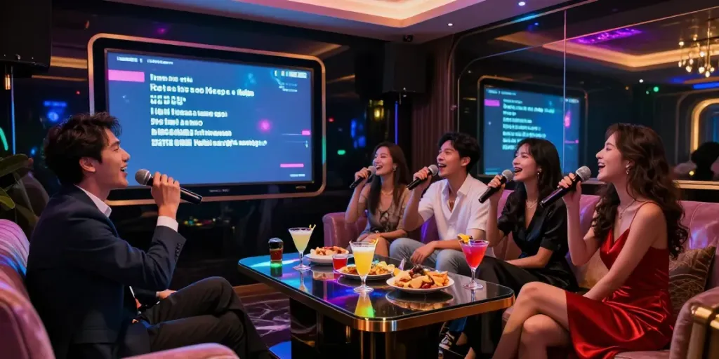 강남 달토에서 신나는 노래를 부르는 젊은 전문직 친구들 모습