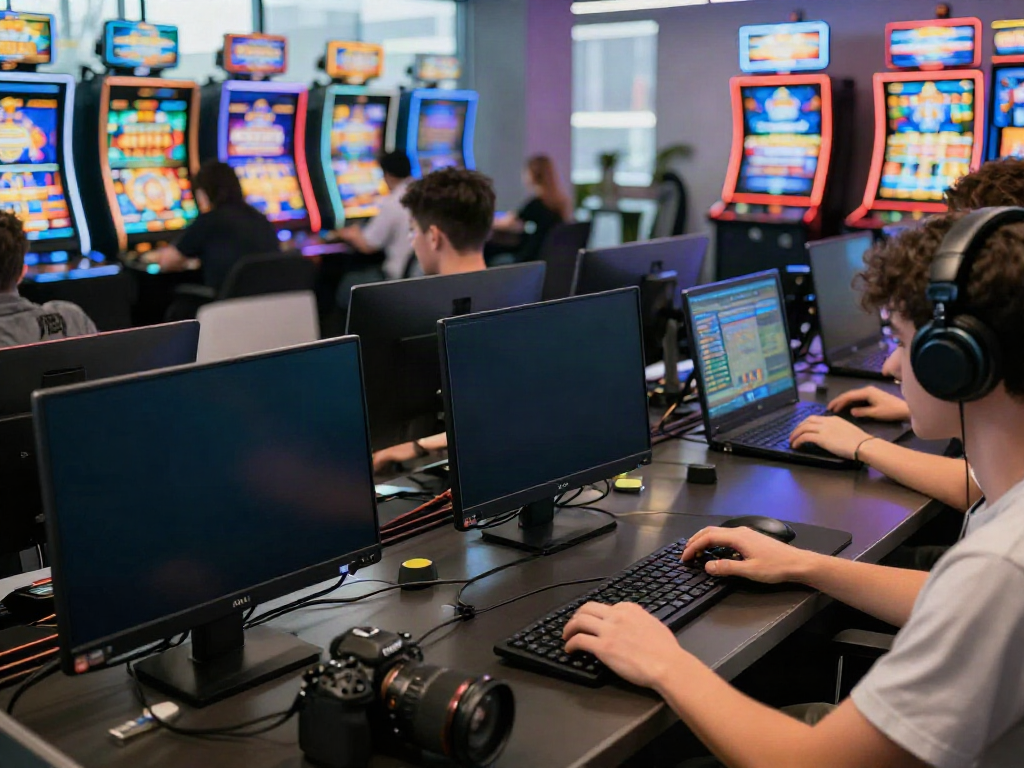 bro138 online gaming scene with players using devices engaged in slot games