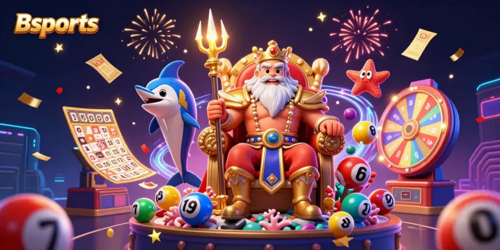 Engage with Bsports and win big with vibrant lottery elements and a dynamic 3D scene.