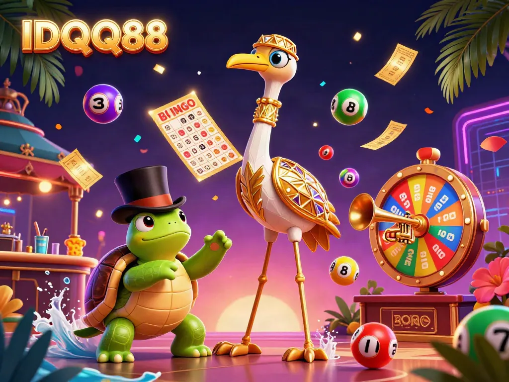 Spin and win at IDQQ88 with engaging 3D characters and vibrant casino elements.