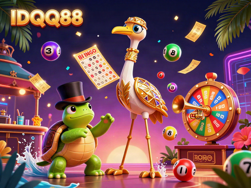 Spin and win at IDQQ88 with engaging 3D characters and vibrant casino elements.