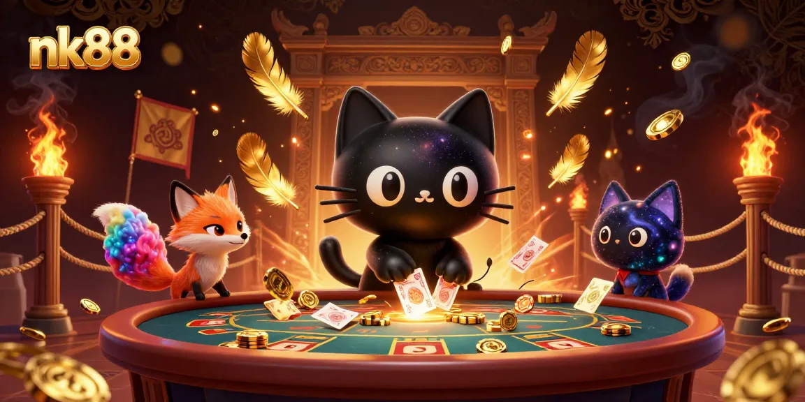 Engage in thrilling gameplay at nk88 with a captivating black hole cat, surrounded by cosmic casino excitement.