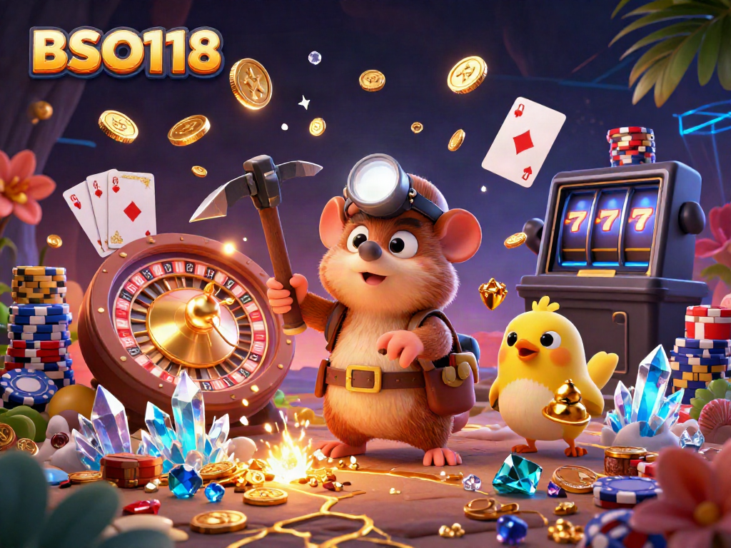 Experience thrilling gameplay at BSO118 with a 3D cartoon mining adventure featuring rich casino elements.