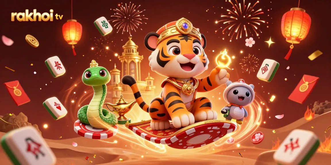 Experience thrilling wins with rakhoi tv's vibrant 3D digital illustration showcasing a gambling adventure.