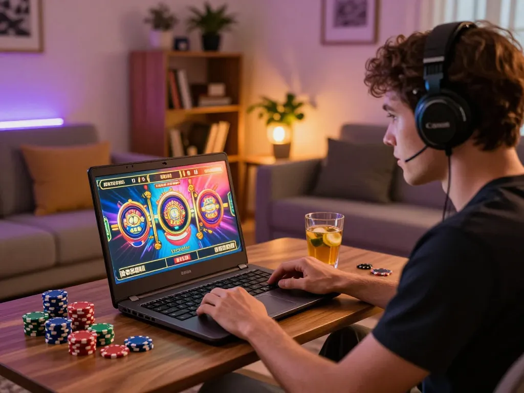 girlmeetsformosa captures the excitement of online gaming with a player engaged in slot gameplay at home.