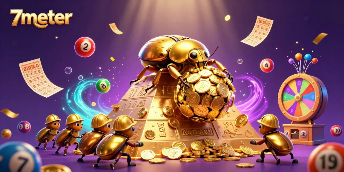 Bet on exciting wins with 7meter's golden coin pyramid and vibrant lottery symbols