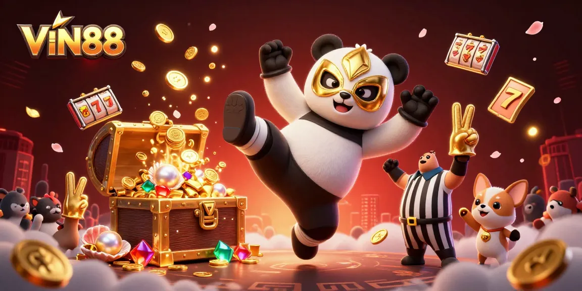 Unleashing excitement at VIN88 with a panda wrestler and colorful slot elements