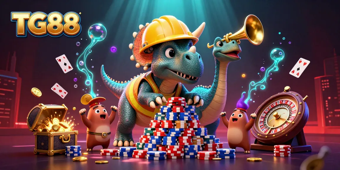 TG88 brings excitement to the casino world with a vibrant 3D scene of animated characters celebrating their big wins.
