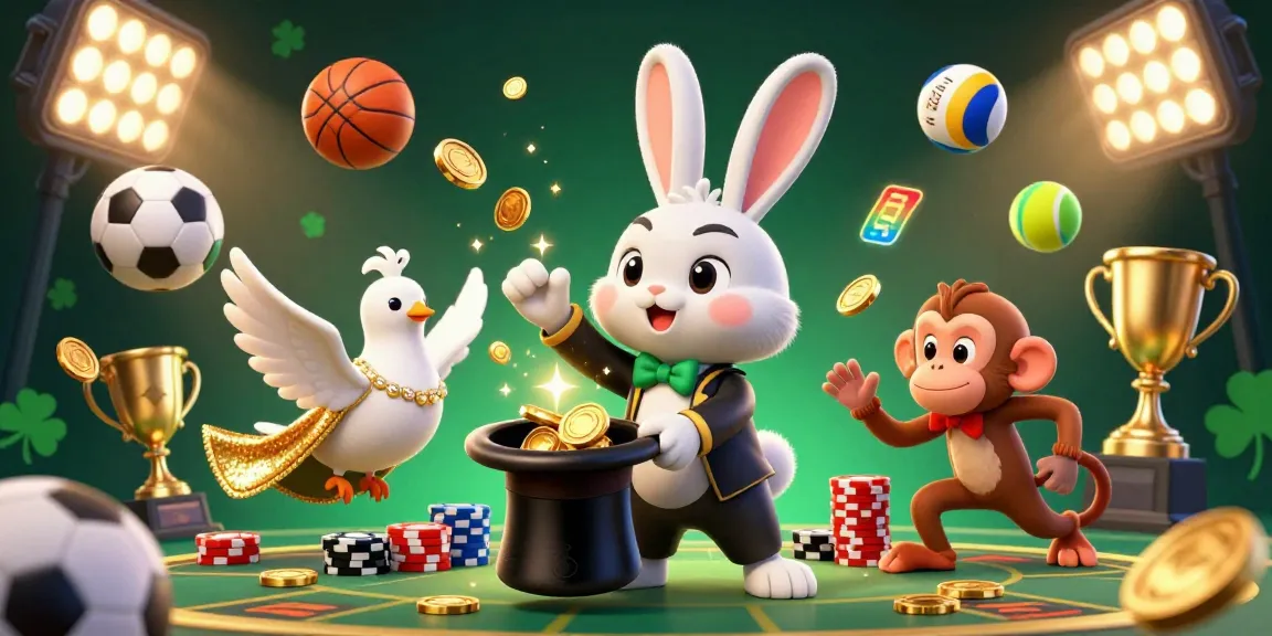 Engage in exciting gameplay with Tokeslot as the magician rabbit brings in golden coins in a thrilling casino environment.