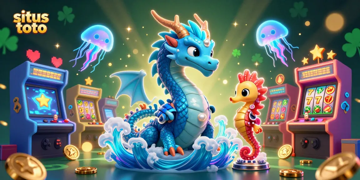 Situs toto showcases a thrilling 3D casino scene with a majestic water dragon and lively game elements.