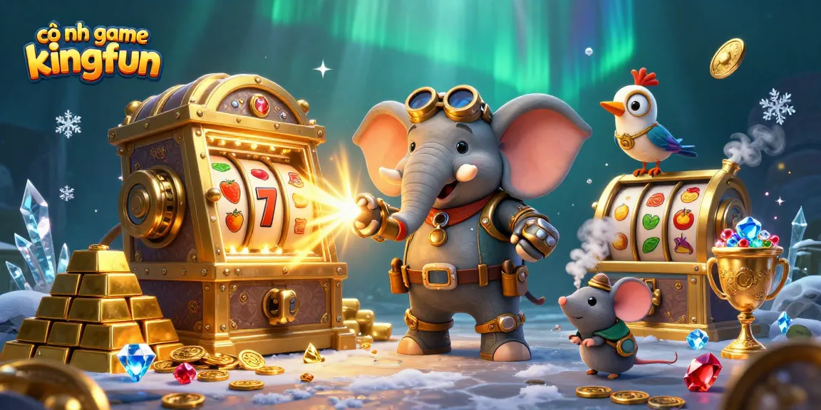 Spin the reels with cổng game kingfun featuring a vibrant steampunk scene filled with treasures.