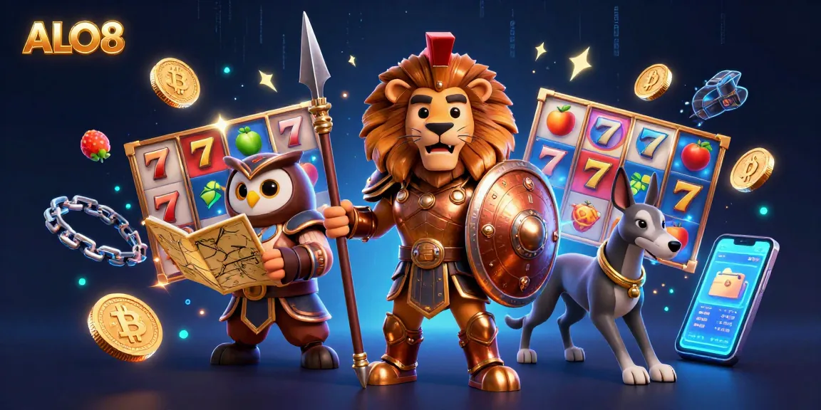 Engage with ALO8's vibrant casino experience featuring a Spartan lion and thrilling game elements.